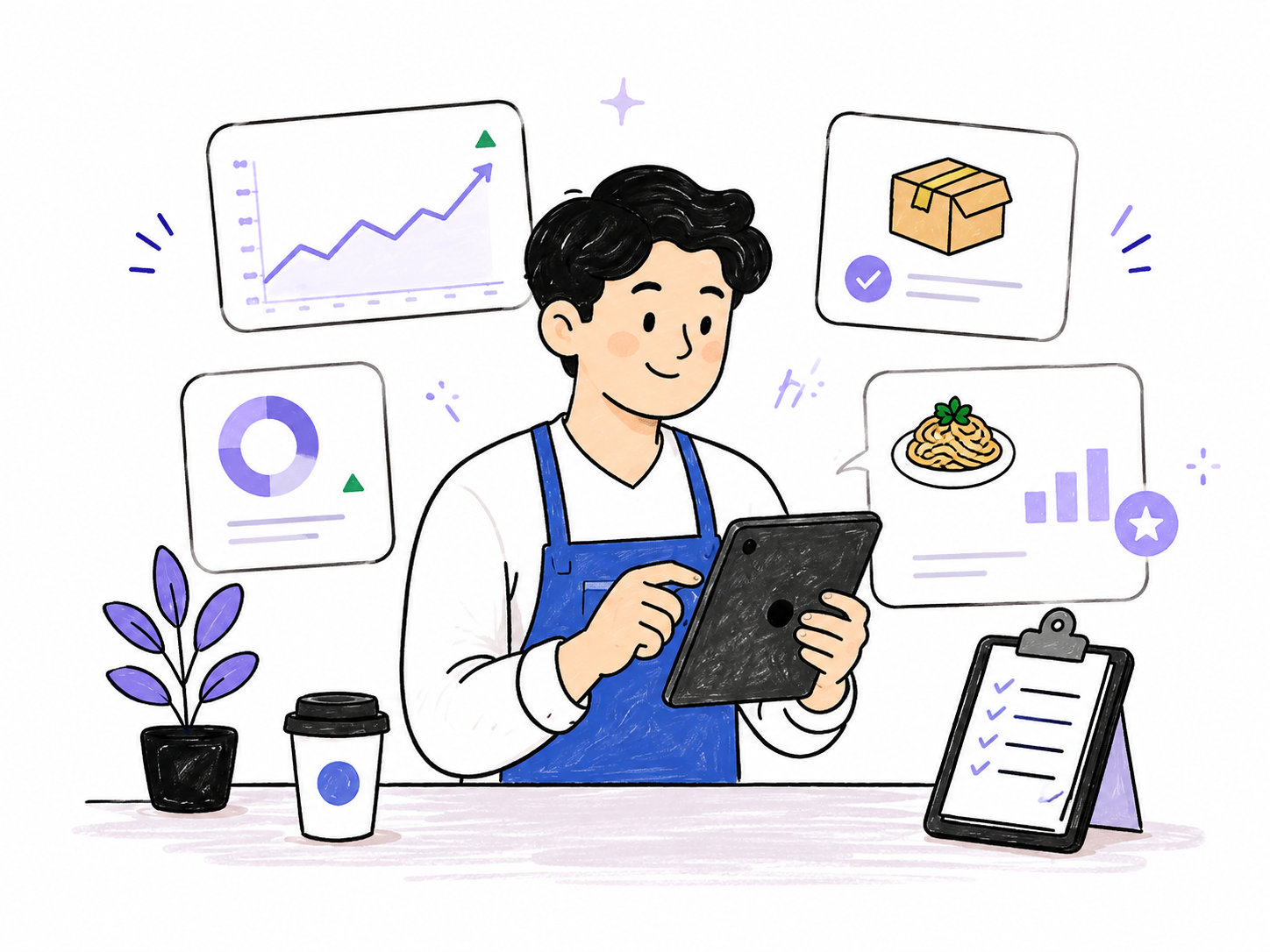 Ilustrasi Ganita AI membaca data penjualan, stok, margin, dan menu